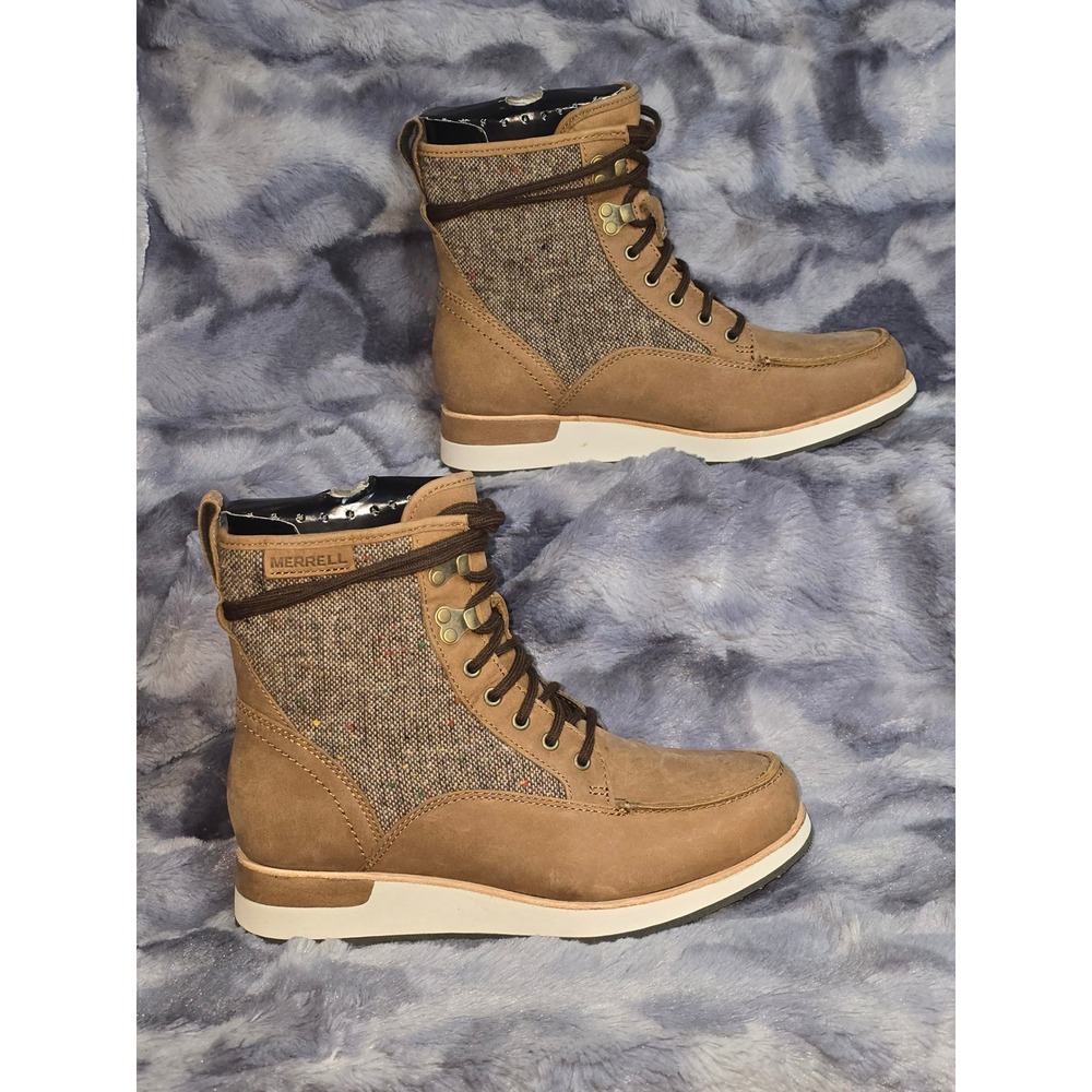 NWB Merrell Roam Mid Tobacco Leather Lace Up Ankle Boots Women's‎ Size 6